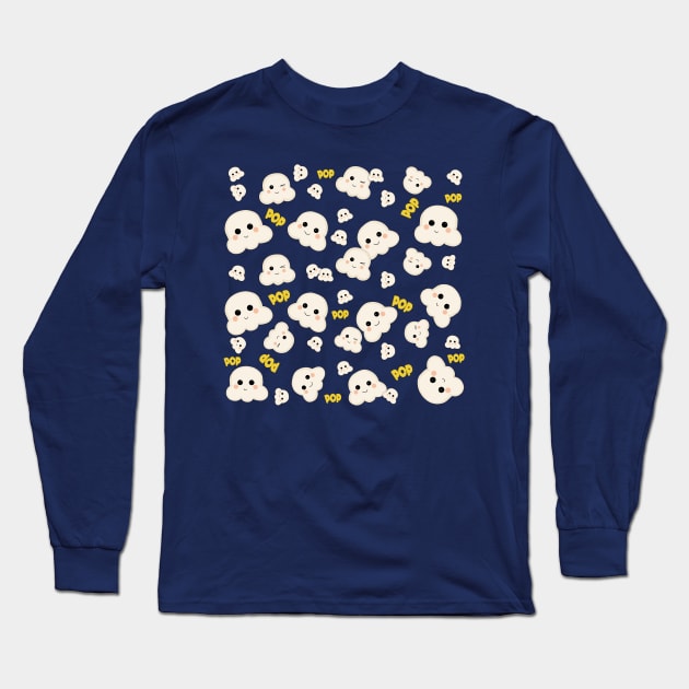 Cute Kawaii Popcorn Pattern Long Sleeve T-Shirt by valentinahramov